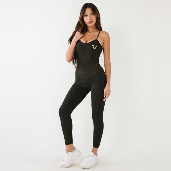 TRUE RELIGION LUREX SEAMLESS JUMPSUIT BLACK SIZE M/L - Picture 3 of 11